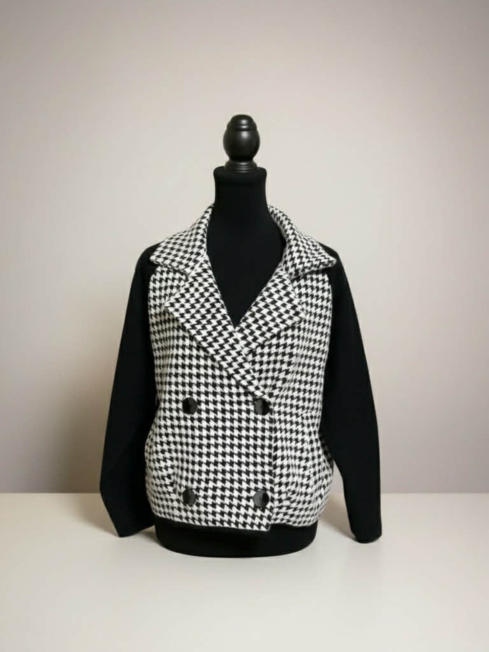 Houndstooth Double-Breasted Women's Jacket - Black/White